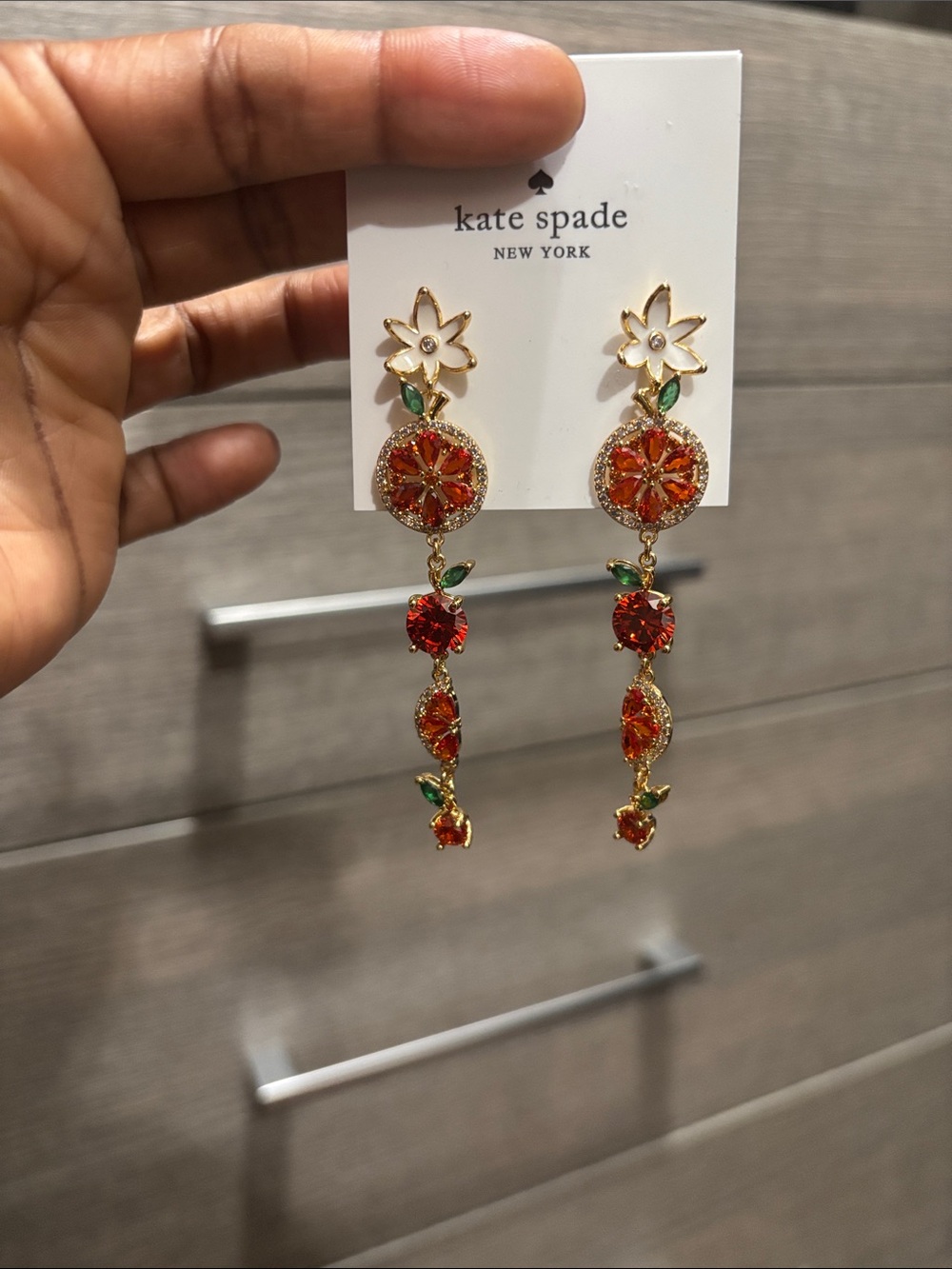 NWOT kate spade Gold-Tone Orange & Green Floral Drop Earrings